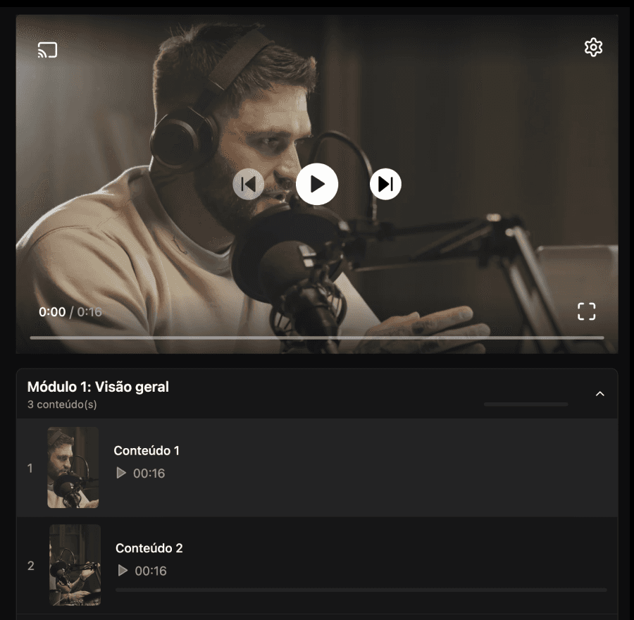 Área de Membros e Player de Vídeo